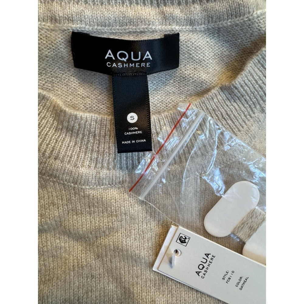 Aqua Cashmere 100% Puff Sleeves Sweater Long Sleeves Oatmeal Beige Women NWT
